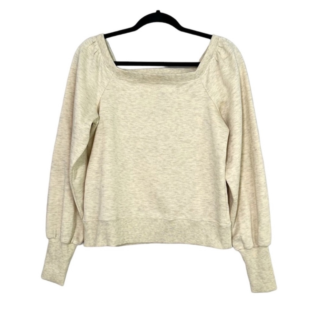 REBECCA MINKOFF Ariel Square Neck Puff Sleeve Sweatshirt in Oat Melange sz M